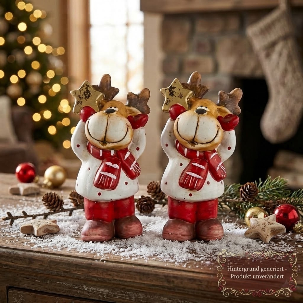 2er Set Bezaubernde Elche mit Stern ca. 20 cm - Weihnachtsdekoration